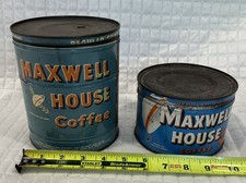 Vintage Pair Maxwell House Coffee Tins 2 lb  1 lb Blue Metal Cans w/ Lids