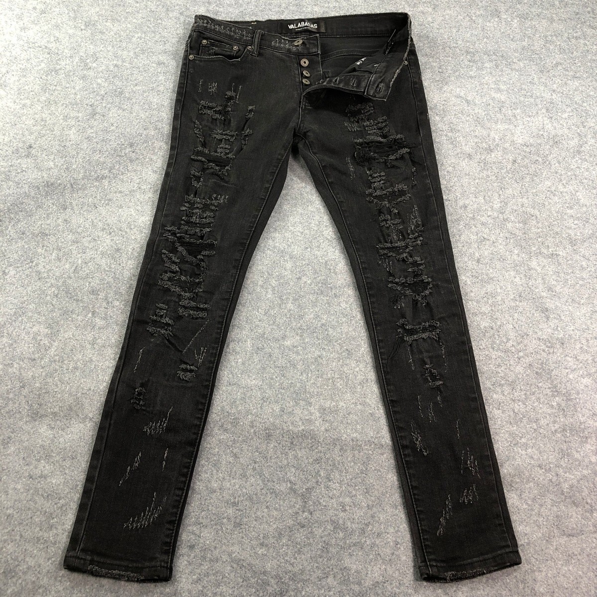 Valabasas Mens Jeans 32 Skinny Black Distressed Stretch Slim Fit