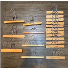 Nevco Manhattan Vintage Wood Pant Skirt Hangers Lot 19 Metal Clamp Natural MCM
