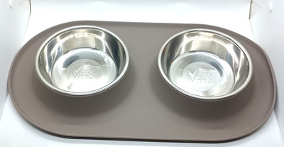 Messy Mutts Double Silicone Feeder Stainless Bowls 1.5 Cups Cat Dog Food EUC