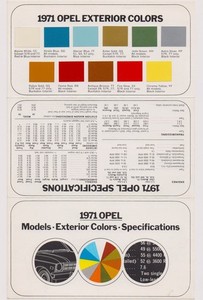 1971 OPEL COLOR Samples US Paint Chart & Specifications Brochure GT 1900 Manta