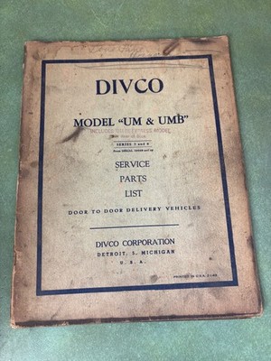 Divco UM UMB Delivery Truck Service Parts List 7&8 Series