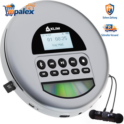 KLIM Nomad CD Player Bluetooth Tragbarer Discman mit Akku Kopfhörer TF Reader