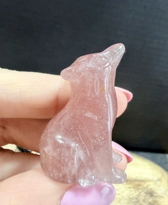 Kristall Mini Wolf Heulen Schnitzerei Sammeln Heilen Spirituell Erdbeere Quarz x1