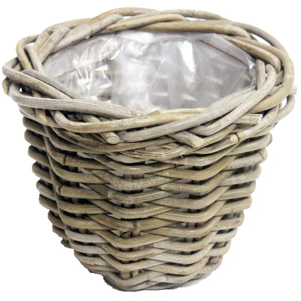 Van der Leeden Rattan ÜBertopf Grau Konisch Mit Folienauskleidung Ø 20 Cm-image