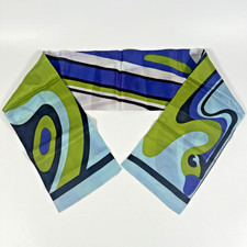 Vintage Abstract Duck Reversible Rectangle Long Scarf Blue and Green 5.5"x40"