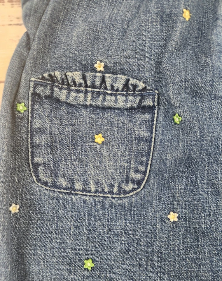 Macacão jeans bordado floral Y2K vintage Gymboree meninas 3T verde esportivo - Imagem 4 de 4