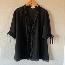 Vintage Victoria's Secret Gold Label Black Velvet Lace Chiffon Robe Size M/L