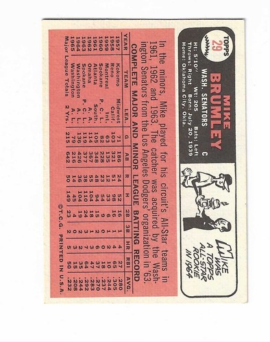 Topps Baseball Card 1966 #29 Mike Brumley NM - Picture 2 of 2