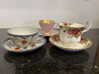 Vintage gemischtes Teetassen-Trio   Royal Albert, Kutani Japan & italienisches Glanz-Set