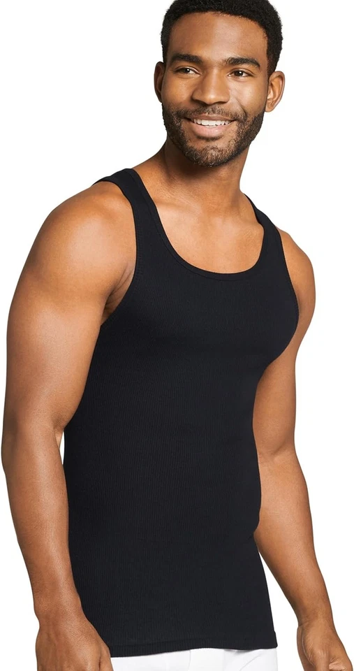 Jockey Men's Undershirt 100% Cotton A-Shirt Tank - 4 Pack Large, Black - Image 2 of 4