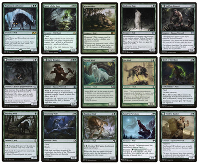 MTG - 15 x verschiedene grüne Wolfszauber & Token für Tribal Deckbau - LP