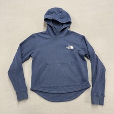 The North Face Hoodie Girls Large 14/16 Blue Fleece Pullover Logo Back Graphic