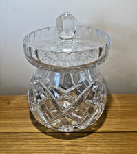 Vintage Clear Pressed Glass Sugar or Jam Pot With Lid & Spoon Notch, 1930s-1960s