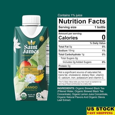 12 Pack Organic Mango Black Tea Iced Tea Limited Edition Zero Calorie Non-GMO US