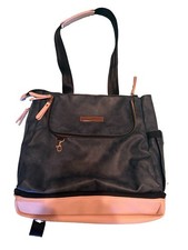 Petunia Pickle Bottom Solid Gray  Pink Diaper Bag w/ Inner/Outer Pockets Clean