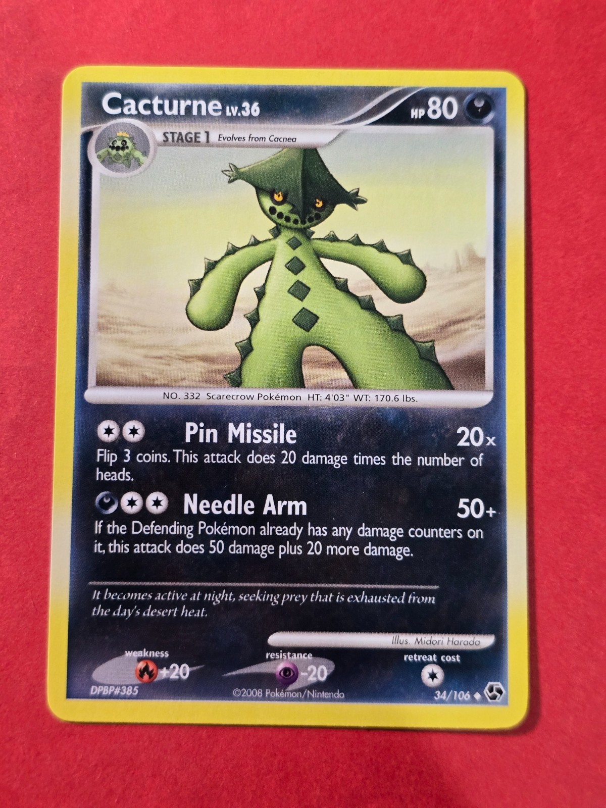 2008 Pokemon Diamond and Pearl Great Encounters #34 Cacturne, UC, NF/H, cd1