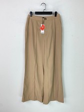 Cider Beige Plain Tailored Relaxed Wide Leg Trousers With Pockets UK M NEW