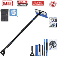 47.7″ Extendable Snow Brush and Ice Scraper, 270° Pivoting Snow Scraper Brush...