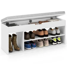 Shoe Bench Home Entryway Shoes Storage Bench w/ Padded Seat & Hidden Storage