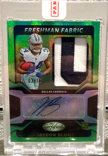 Panini 2025 Certified  Freshman Fabric Jaydon Blue RPA Emerald FBC-JBE 03/15 SSP