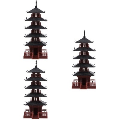 3Pcs Plastic Chinese Tower Statue Mini Tower Model for Home Decoration