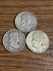 Lot of 3, Franklin Silver Half Dollars, 1950 D, 1957 D, 1963