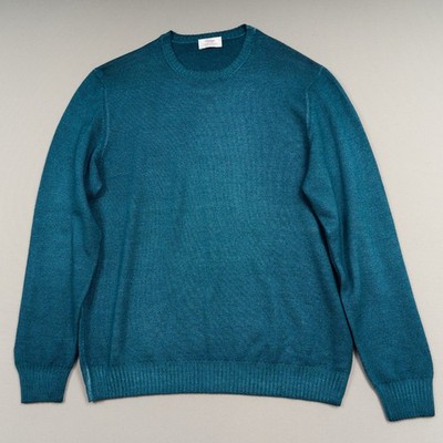 Gran Sasso Sweater Crewneck Virgin Wool Teal Blue Mens 56 / XL Pullover ITALY