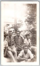 Vtg B W Snapshot Men IN Military Uniforms And Boys Tropical Palm Trees 1940s