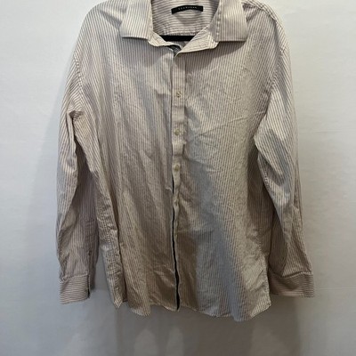 Sean John Black and White Stripped Button Down Mens Shirt Size 18 34/35 Reg Fit