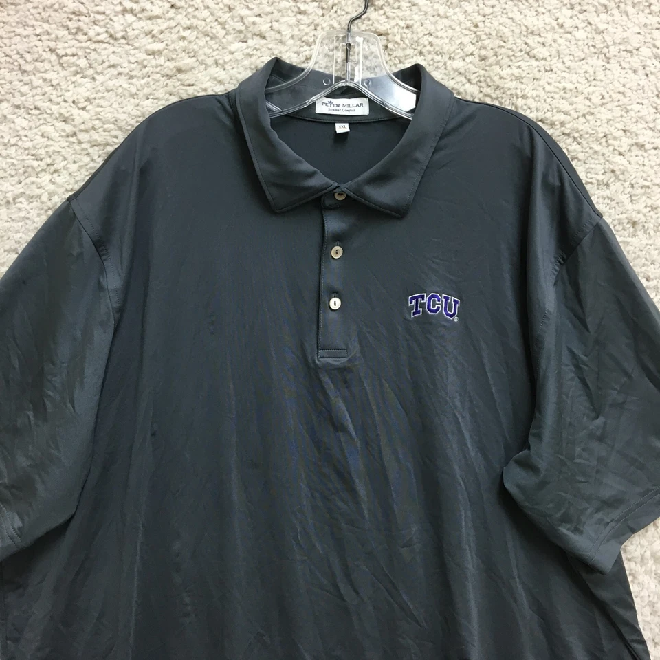 Peter Millar Summer Comfort TCU Horned Frogs Polo Shirt 2XL Gray Stretch Mens - Image 2 of 4