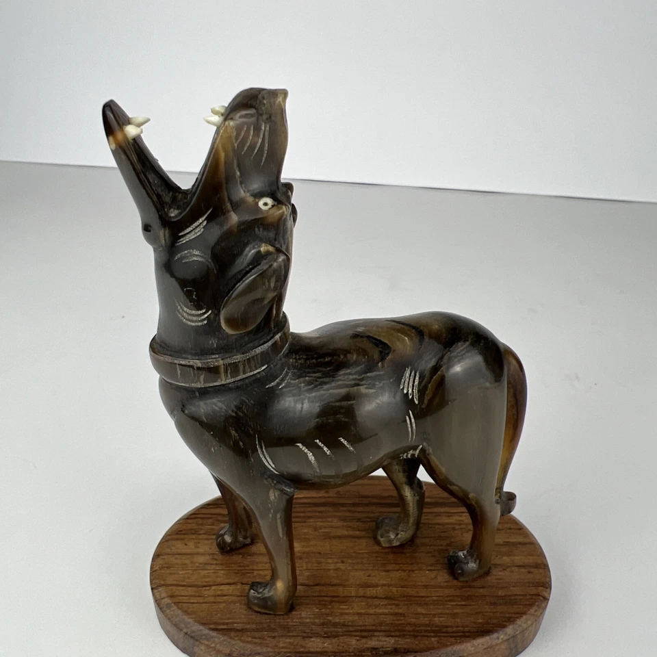 Chinese Hand Carved Resin DOG HOWLING Vintage Sculpture Singed 1960 RARE - Image 3 of 4