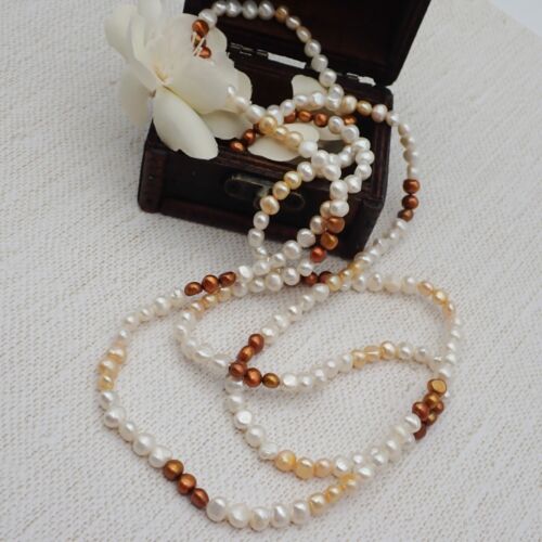 Lovely  6mm White Copper Cultured Pearl 46" Conti… - image 1