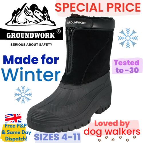 Unisex Groundwork Faux Suede Zip Fleece Winter Snow Boots Men Ladies - Afbeelding 1 van 7