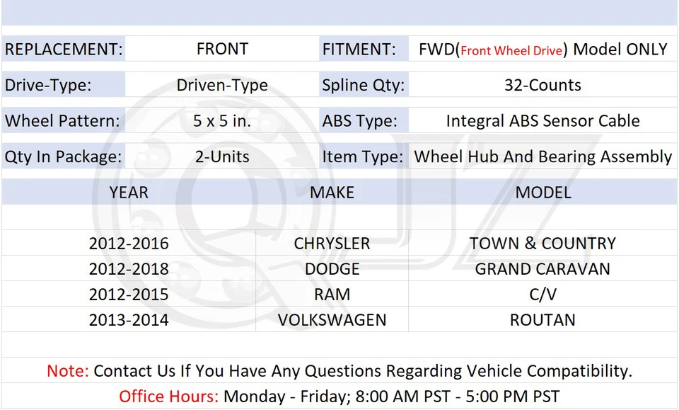 [ПЕРЕДНЯЯ (кол-во 2)] Ступица колеса минивэна в сборе для модели RAM C/V 3,6 л полный привод 2013 2014 годов выпуска - Изображение 2 из 4