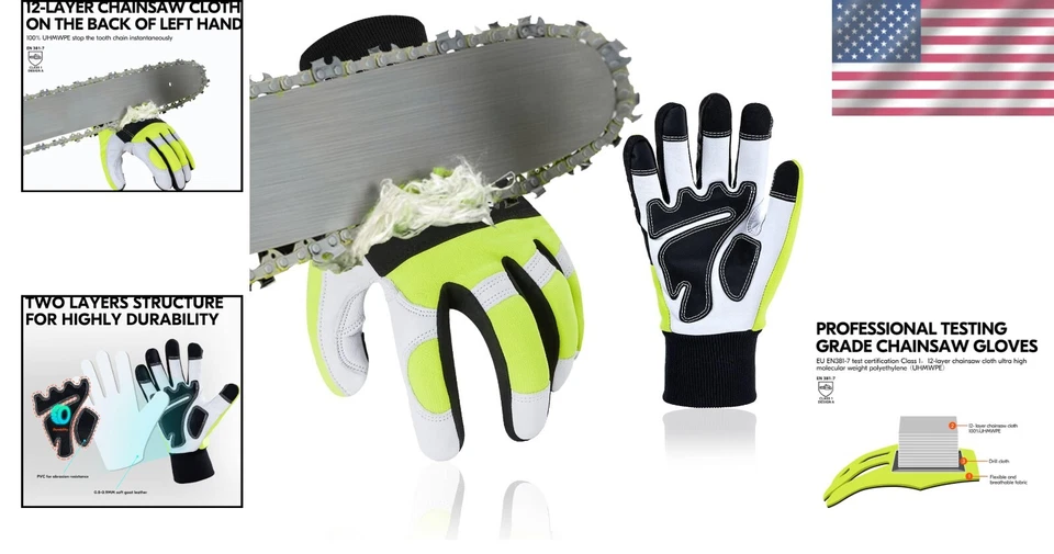 Textured Palm Chainsaw Gloves with Knitted Cuff - Versatile Workwear Essential - Image 2 of 4