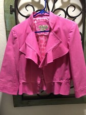 Peck  Peck Weekend Pink Blazer Jacket SZ 6 Lined 3/4 sleeve Lightweight EUC