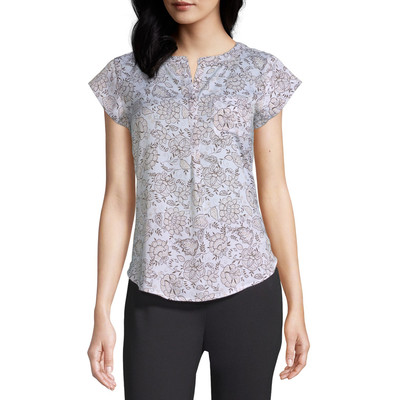 liz claiborne womens split crew neck short sleeve blouse