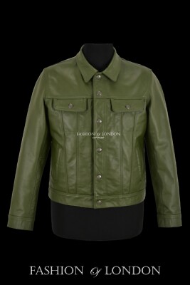 Herren Trucker Lederjacke oliv klassisch Rindsleder Hemd Stil Jacke 1280