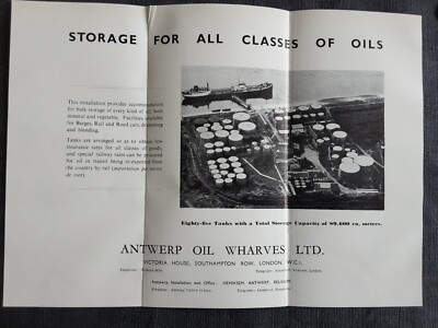 Werbedruck Antwerpen Oil Wharves Ltd Ölindustrie Belgien Original 1950