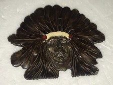 VINTAGE NATIVE AMERICAN INDIAN CHIEF HEAD BELT BUCKLE BRASS METAL BERGAMOT