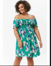 Forever 21 Plus Size Green Multi Floral Off the Shoulder Dress 0X