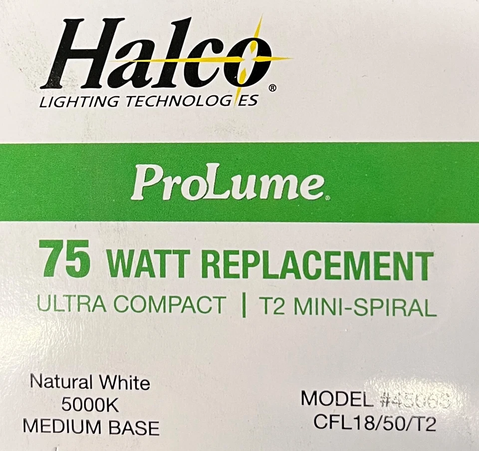 CFL18/50/T2 HALCO45066 120V/T2/ (E26)/ 5,000K/1070L/ 18W=75W ProLume MINI SPIRAL - Image 2 of 2
