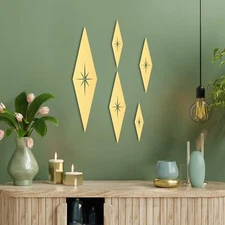 Yaocom 5 Pieces Midcentury Modern Vintage Style Starburst Metal Wall Decor... 