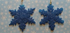 Hard Plastic Blue Snowflake With Mica Tree Ornaments Vintage Set Of 12