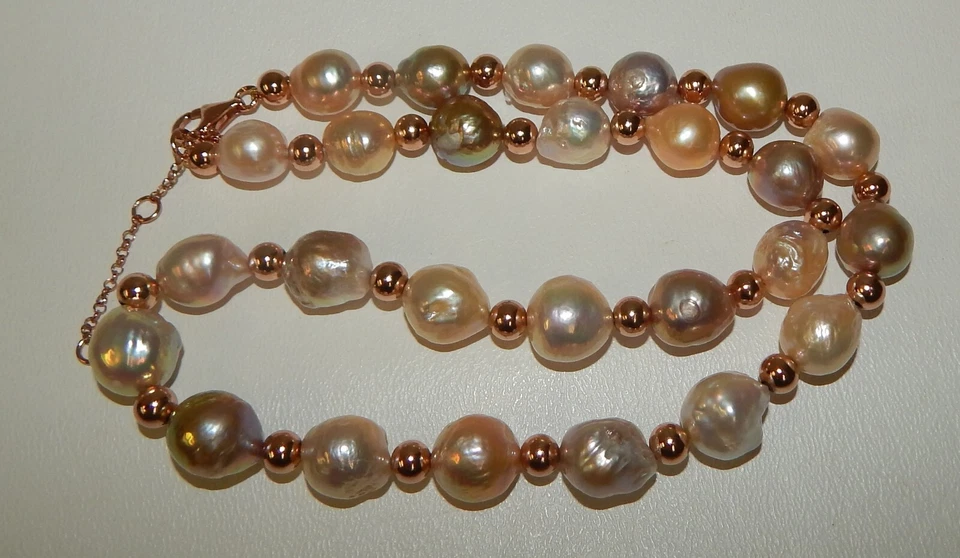 Collar de 20" de perlas barrocas multicolores sobre plata de ley OP de oro rosa Foto 4 de 4
