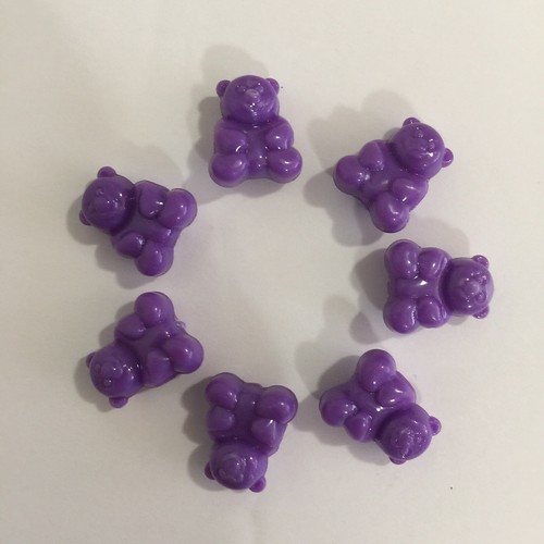 Vintage 90s Rave Neon Colored Teddy Bears Lot of 7 Beads - Purple