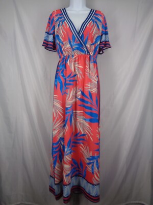 Flying Tomato Maxi Dress Size Small Tropical Hawaiian Coral Blue Lightweight New
