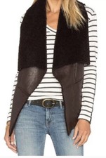 Fifteen Twenty Open Front Faux Leather Faux Shearling Brown Vest Size M Nwt