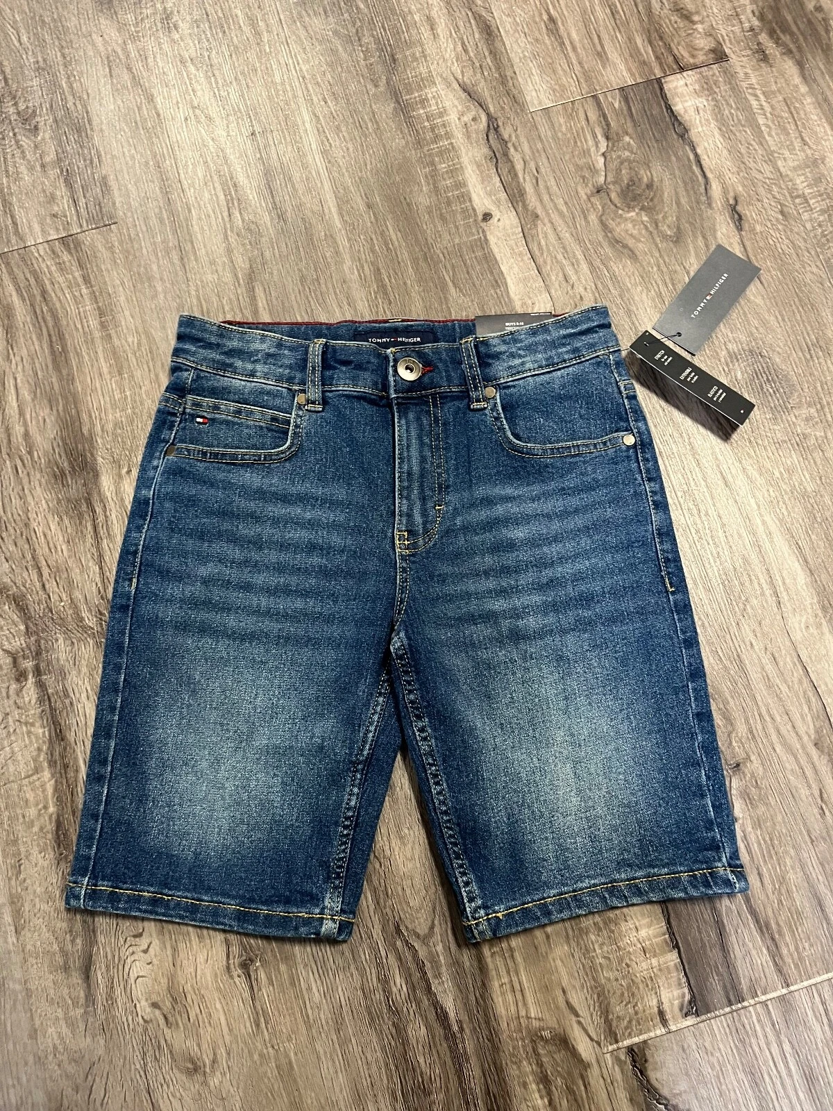 Tommy Hilfiger Boys 5-Pocket Stretch Denim Shorts, Canyon (Dark Blue) Size 14